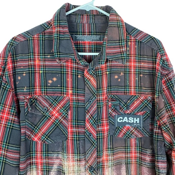 Johnny Cash Flannel Shirt Bleached Plaid Mens Unisex Size Large Handmade EUC - Picture 3 of 14